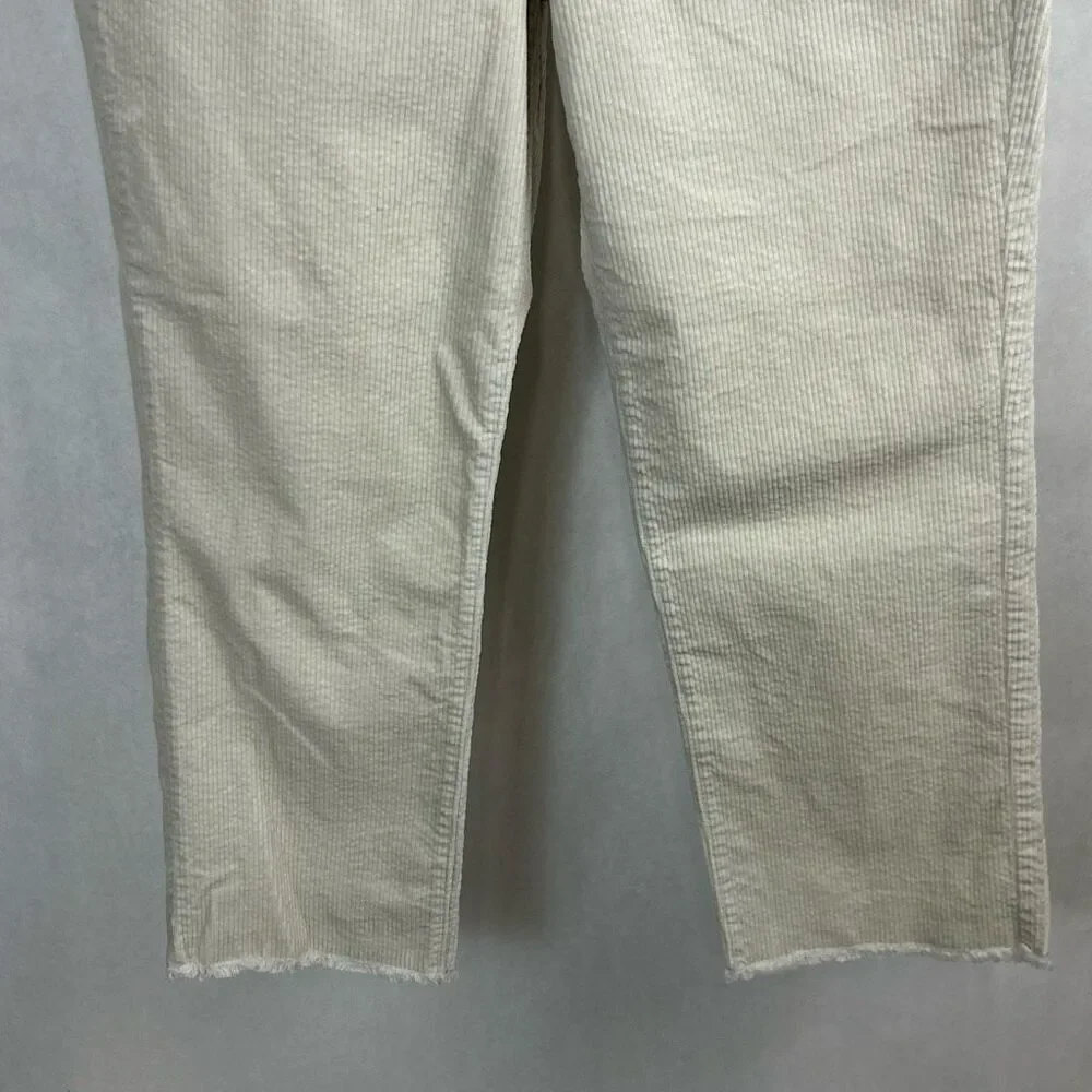 Loft Corduroy Trousers Pants Sz 12 / 31 Cream Raw Hem High Rise Straight 25.5” I